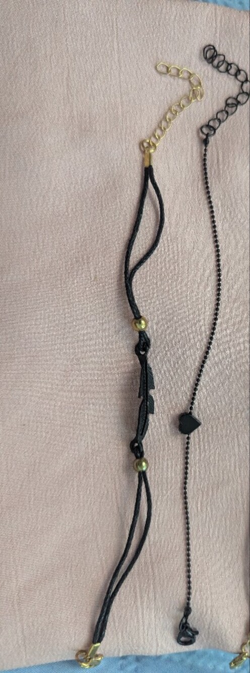 Layered Black Heart & Bead Women's Bracelet Set